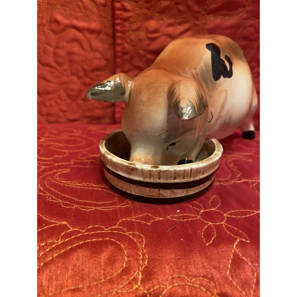 VTG Hungry Hog Eating Figurine‎ With Dish Chase JAPAN